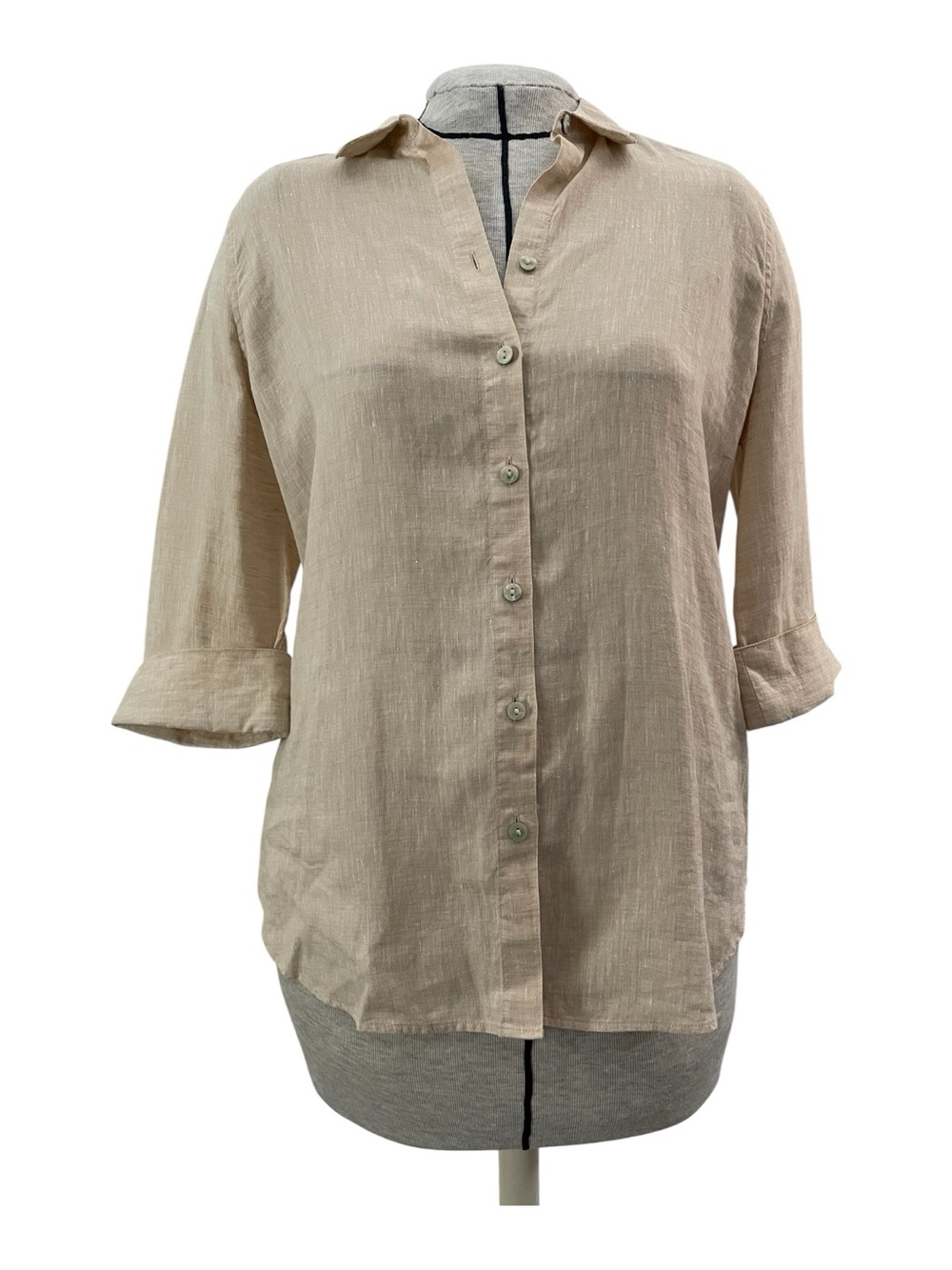 Chico's 100% Linen Light Beige Button-Down Shirt